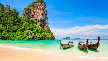 long tail boats on thailand beach